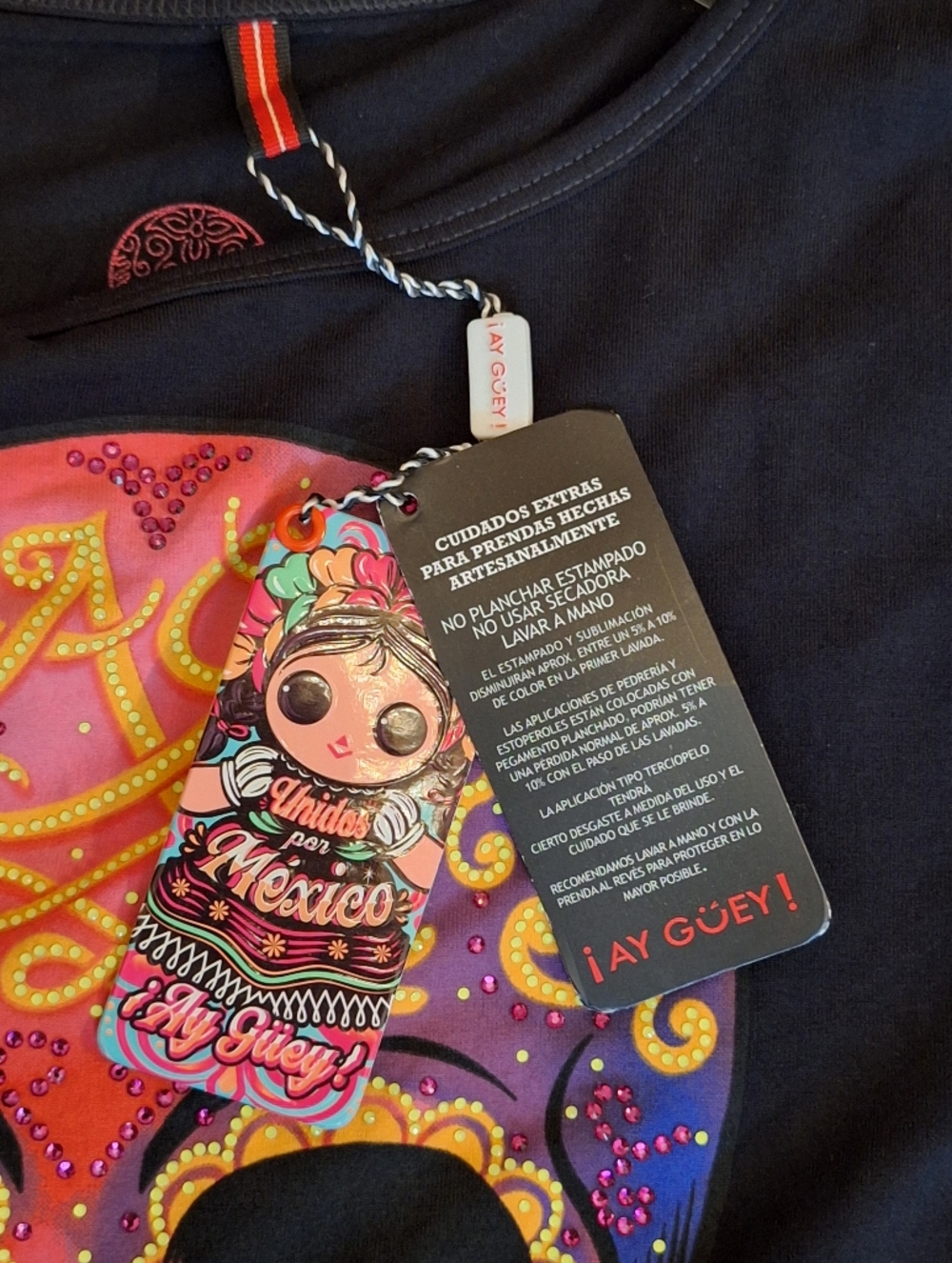 Black Short-Sleeve Tunic with Pink & Yellow Sugar Skull Graphic. NWT Size Large - Picture 7 of 8